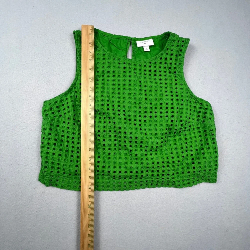 Kate Spade Eyelet Crop Top Womens Large Green Cotton Sleeveless Preppy Summer‎